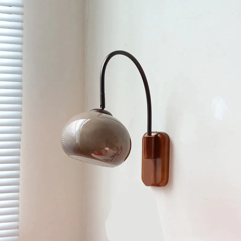 2026 Retro Glass Wall Lamp Creative Solid Wood Bedroom Bedside Study Living Room Decoration AtmoRetro Glass Wall Lampsphere Wall