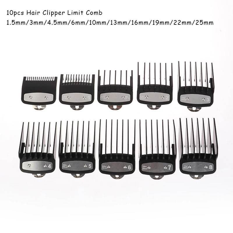 10Pcs/set Limit Comb For Electric Clippers Barber Shop Pro Cutting Guide Comb Positioning Calipers Comb Clipper Guard10Pcs Profe