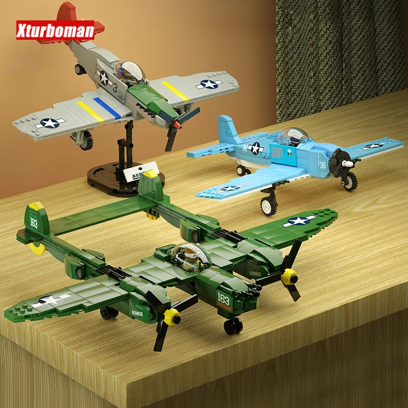 World War Airplane Batisbricks Building Block Ww2 Plane United States Forces Grumman F2f P-38 Lightning Fighter Model Brick Toys