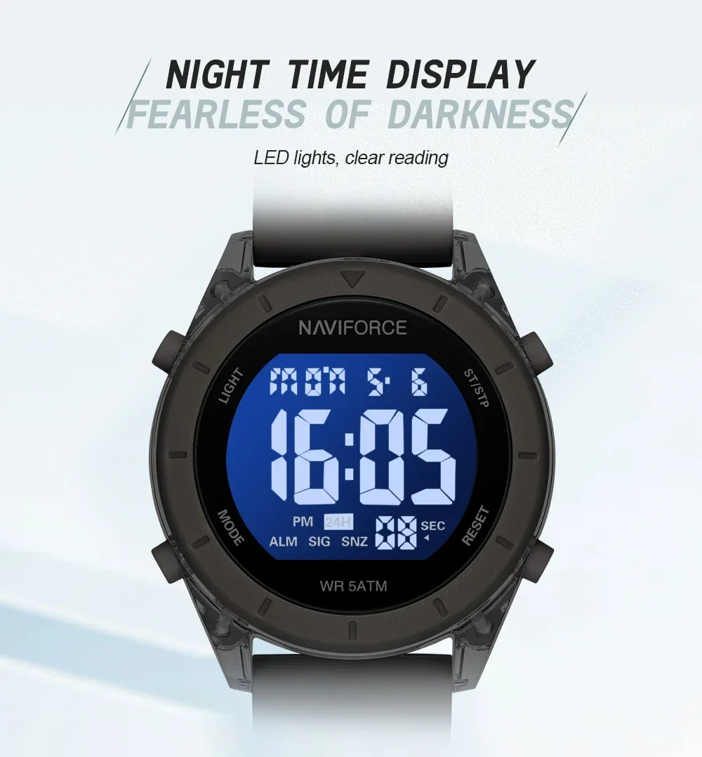 NAVIFORCE NF7108 Orologio da polso da donna in silicone LED Orologio sportivo impermeabile di alta qualità per donna