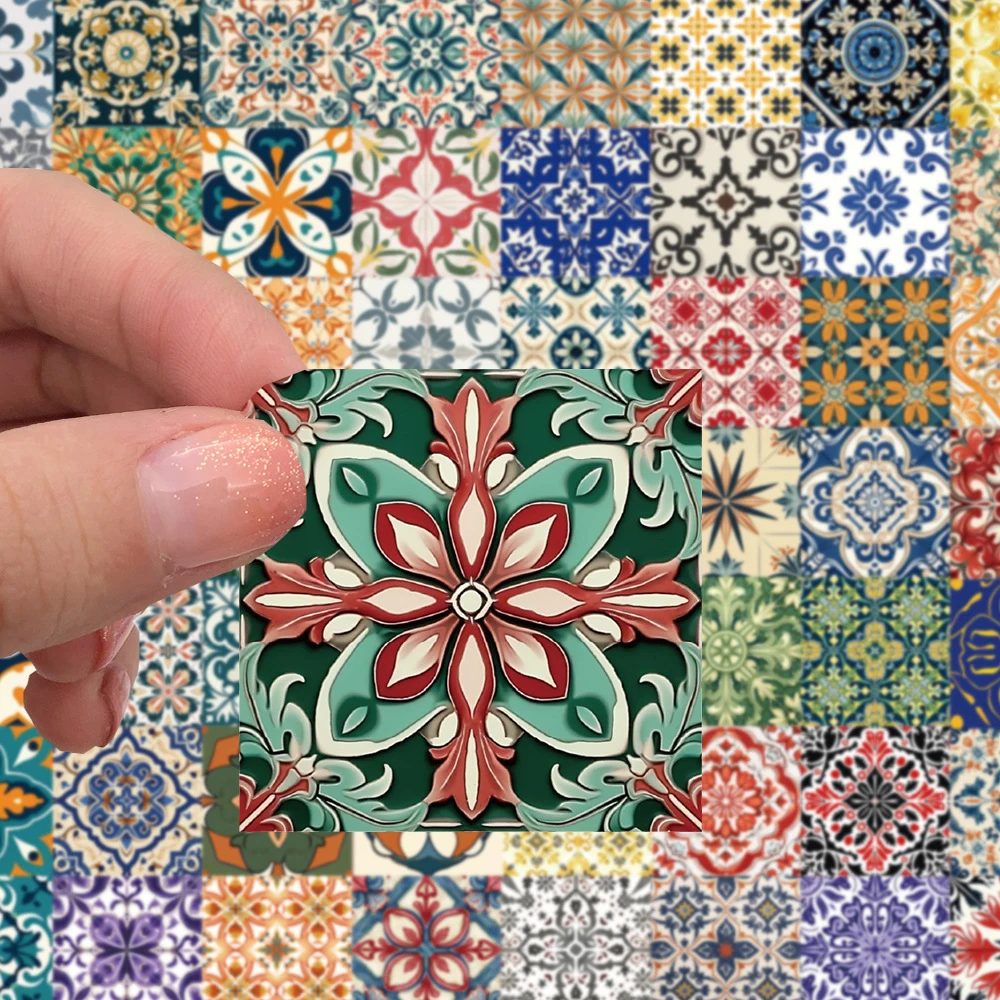 

10/30/63pcs Retro Creative Tile Flower Pattern Stickers Cartoon Graffiti Decal Decorative Skateboard Phone Aesthetic PVC Sticker