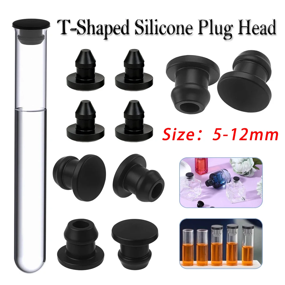 5pcs Bouchon Conique Noir En Caoutchouc De Silicone, 5-12mm, Type T, Bouchons d'Extrémité, Inserts De Tube, Résistant Aux Chocs,
