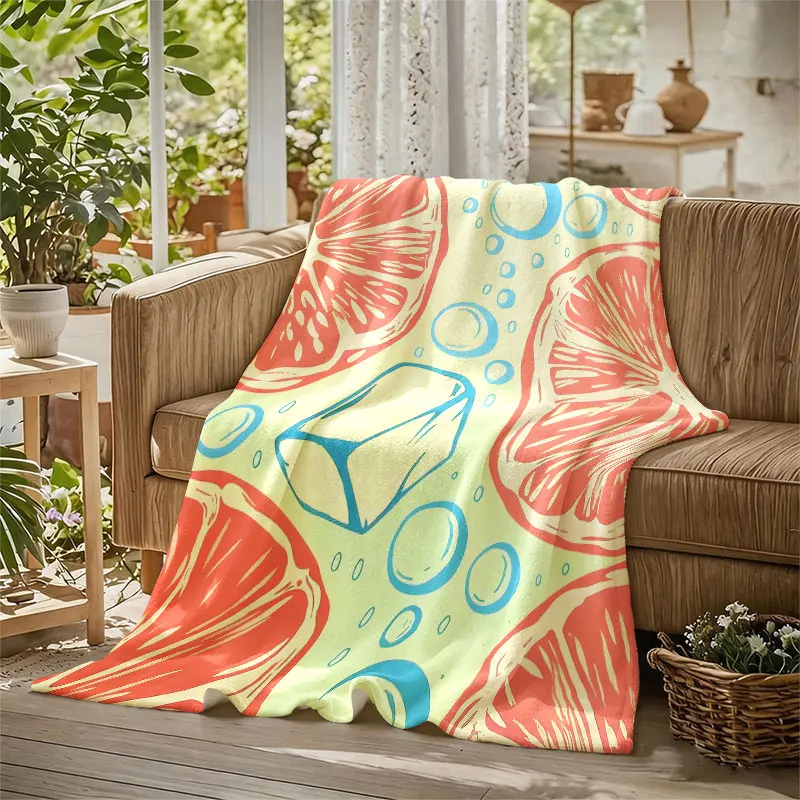 Citrus Ice Bubbles Flannel Blanket Warm Soft Halloween Christmas Decorative Couch Warm Cozy All-Season Gift