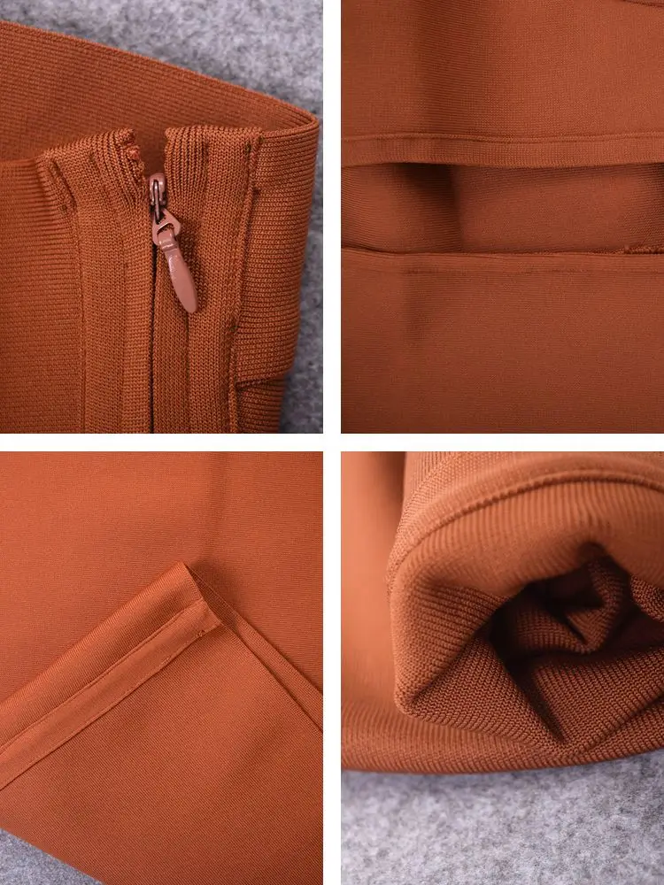 ปาร์ตี้ตัดออกBodycon Hollow Zipper Vestidos XLเซ็กซี่ฤดูใบไม้ผลิหนึ่งไหล่Halter BANDAGEชุดราตรีสีน้ําตาล 2025 ผู้หญิง