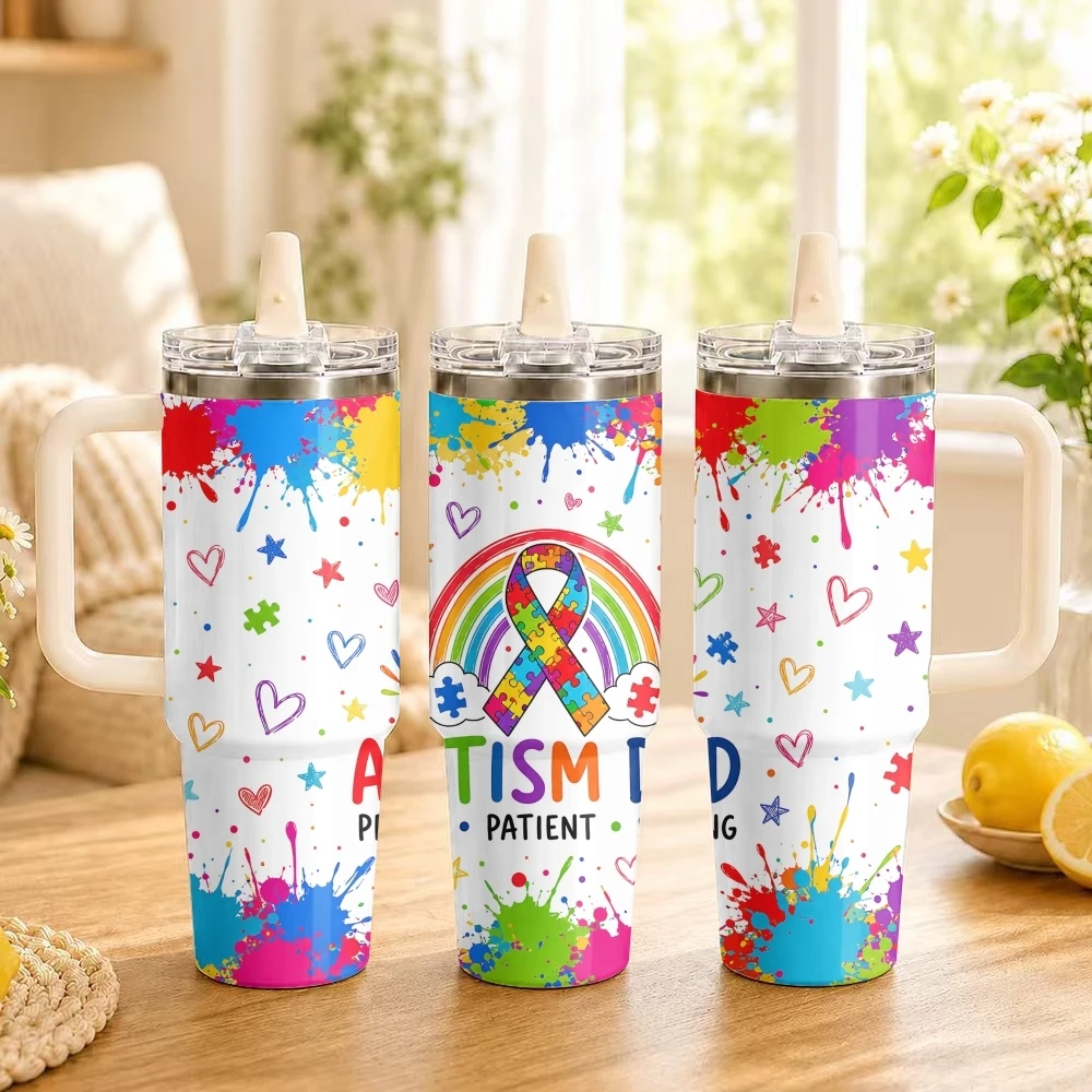 Acceptance Understanding Love Autism Vacuum Flasks 40oz Thermal Tumbler Handle Stainless Steel Insulated Water Portable Mug Cup