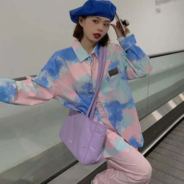 

Новая женская рубашка 2025 года с длинным рукавом, градиентным цветом, в повседневном стиле, модный топ с эффектом окрашивания, для ежедневной носки