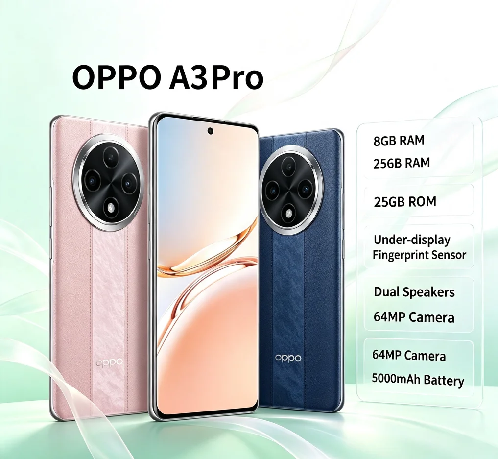 New Arrival 2026 Official OPPO A3Pro 5G Mobile Phone 67W SUPERVOOC Flash Charging 5000mAh Endurance Battery AI Dual Rear Camera