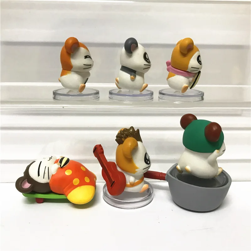 6Pcs Gashapon Trotting Hamtaro Anime 2 Figure Step By Step Action Figure Toys for Boys Girls Children Birthday Cake Decor Dolls