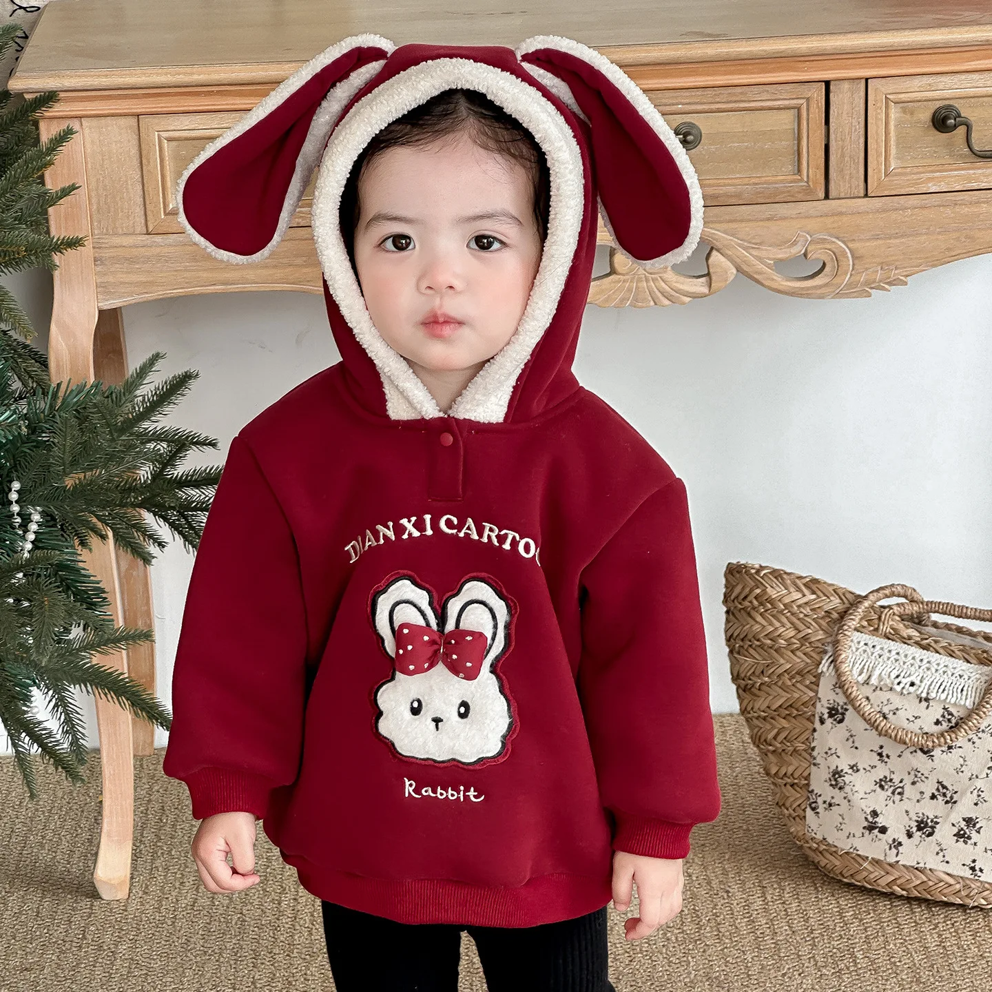 

Children 1-3Y Girls Sweatshirt 2025 Winter Thicken Warm Kids Baby Girls Hoodies korean Rabbit Printed Toddler Girls Top