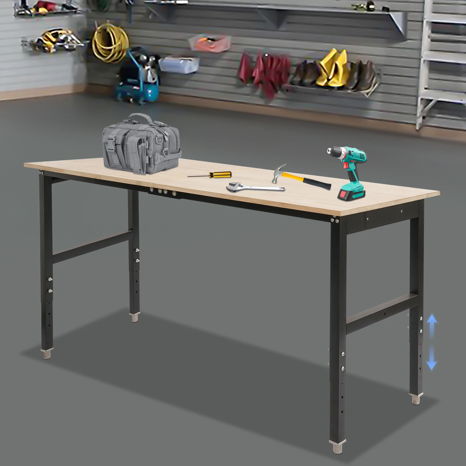 Adjustable Workbench with Power Outlets, Heavy-Duty Work Table 3000 Lbs Capacity, Workbench Woodworking Tool 72x25 Inch Desktop