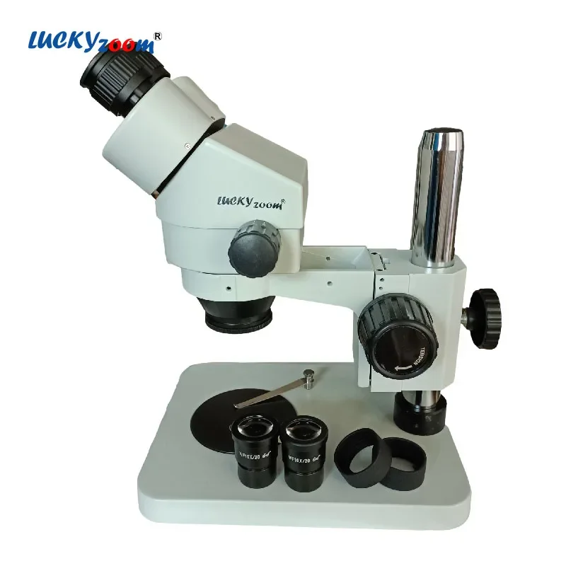 3.5X-90X Aluminum Binocular Microscope 0.5X 2.0X Auxiliary Barlow Len 10X Optical Glass Eyepieces 76MM Focusing Rack Square Base