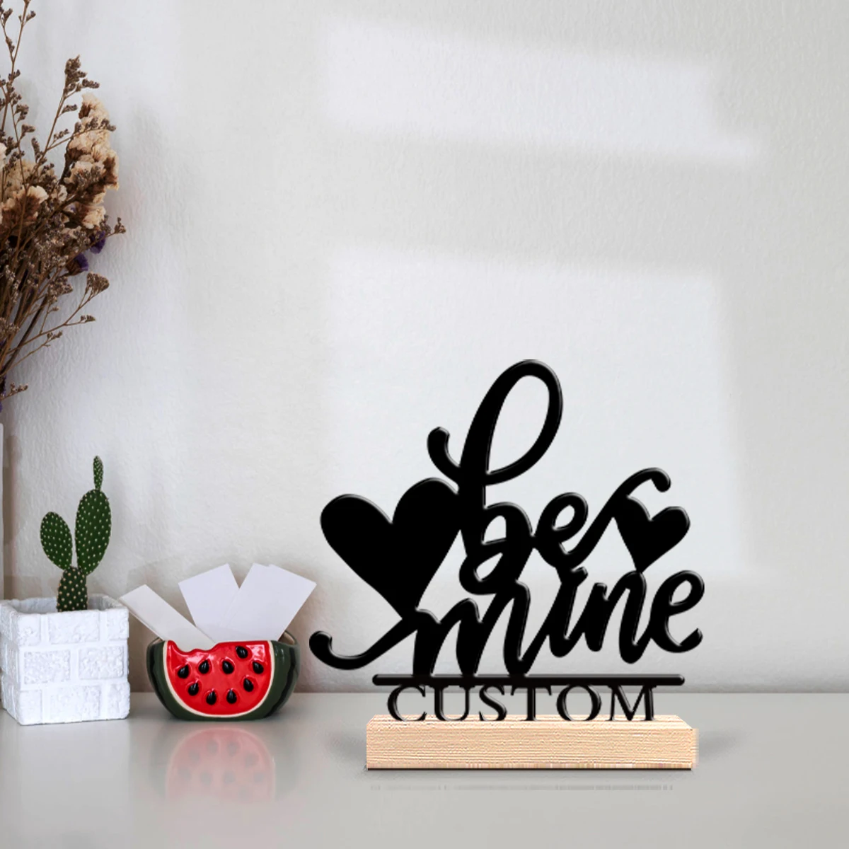 1pc Fashion be mine Custom Name Handicraft With Wood Base Tin Ornament With Wood Base For Home Desk Decor
