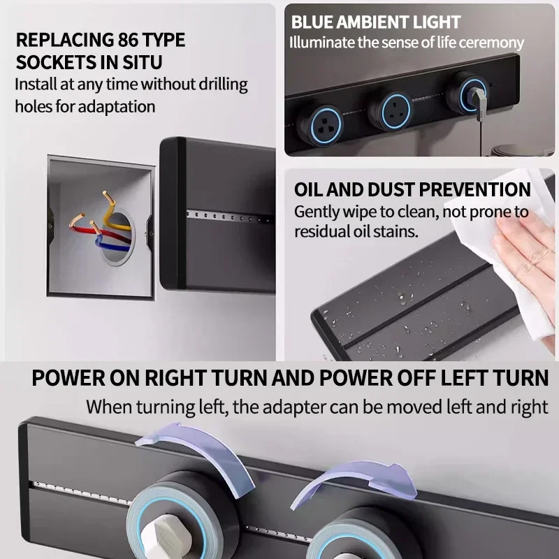 Rail Socket,UK EU FR UN Standard Round Romovable Adapter Home Kitchen Meeting Wall Mounted/embedded Power Track Socket With Usb
