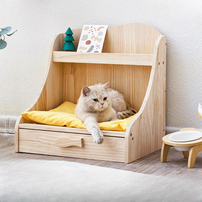 Solid Wood Pet Cat and Dog Bed Toy Storage Kennel Bed Mat Four Seasons Universal Cat Bed