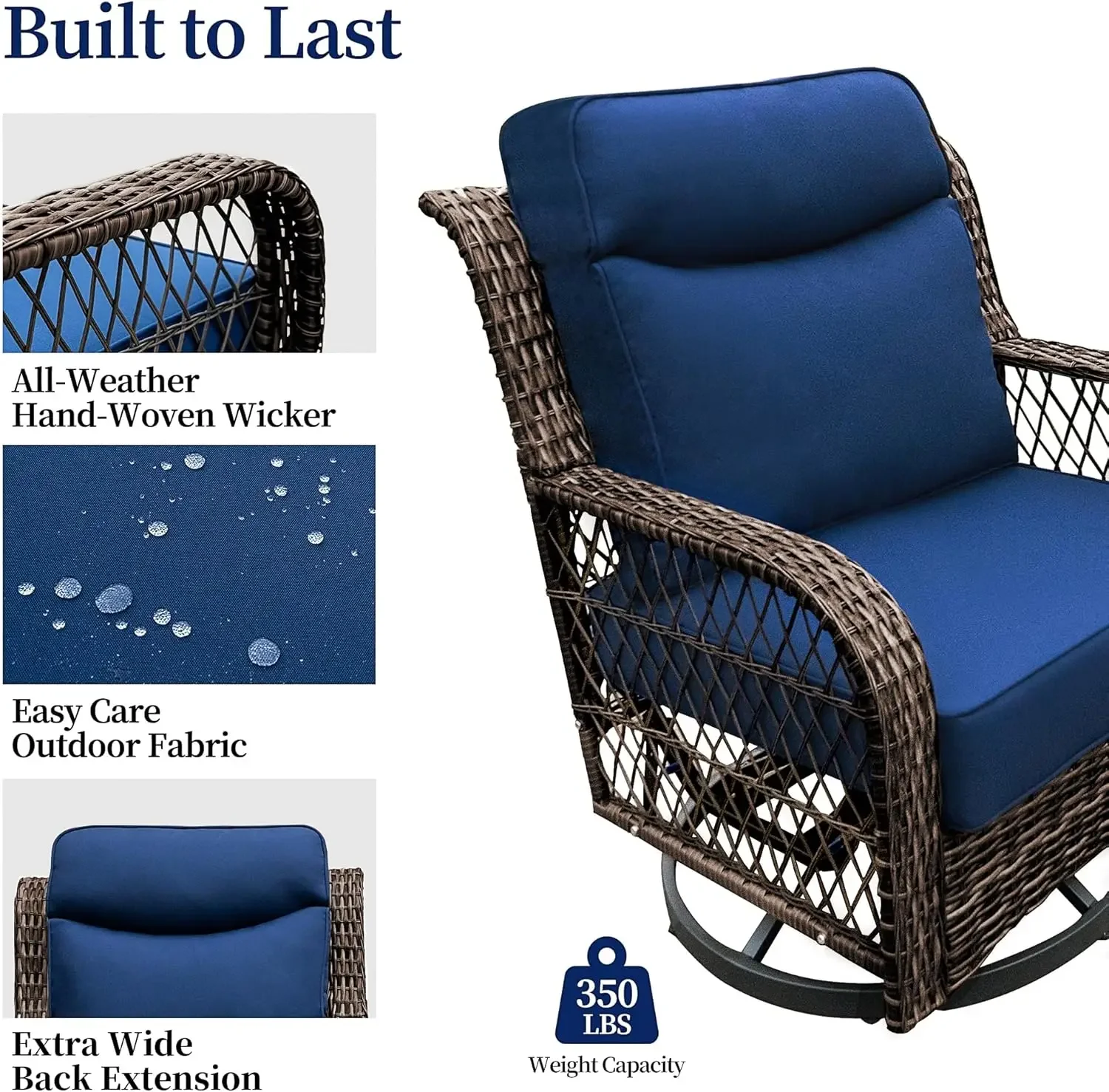 3-Piece Wicker Rocking Chair Set with Side Table, Outdoor Patio Furniture for Porch or Backyard