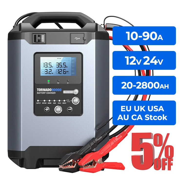 TOPDON Tornado90000 Support Multi-battery Intelligent Portable Lead Acid Smart 12V 24V Volt Auto Battery Charger for Car Battery