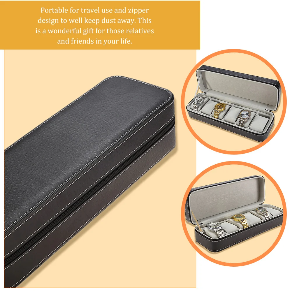 Mallette de rangement de montre à 6 fentes, fermeture à glissière Portable, organisateur de montre, boîte de rangement de bijoux, boîte de transport de voyage, étui à bijoux