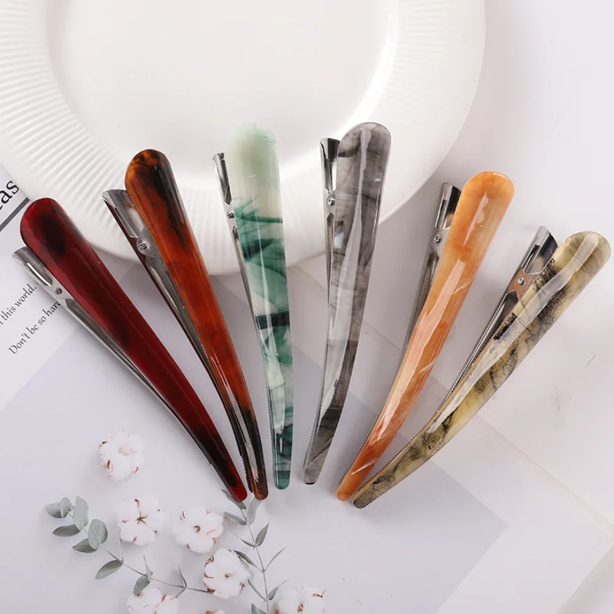 Korean Acrylic Duck Bill Hair Clips Pins Large Floral Hairpins Print Horn Shape Hair Barrette Vintage Hairgrips Hair Accessories