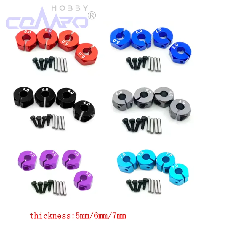 

4Pcs Aluminum 5/6/7mm Thickness Wheel Hex 12mm Drive Hubs With Pins Screws For RC Car Crawler Trucks HSP Tamiya SCX10 Slash