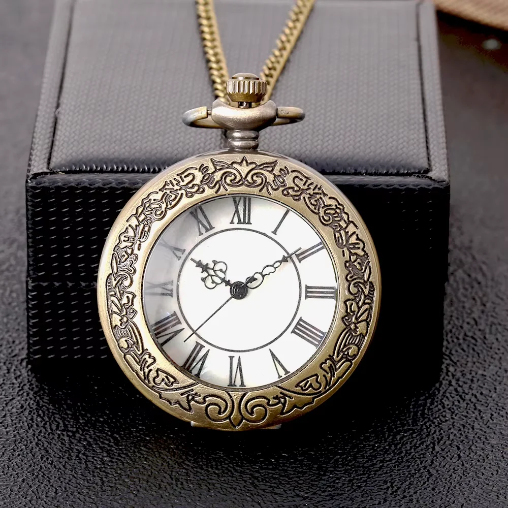 8833Copper embossed transparent white Roman scale large pocket watch Personality creative fashion trend