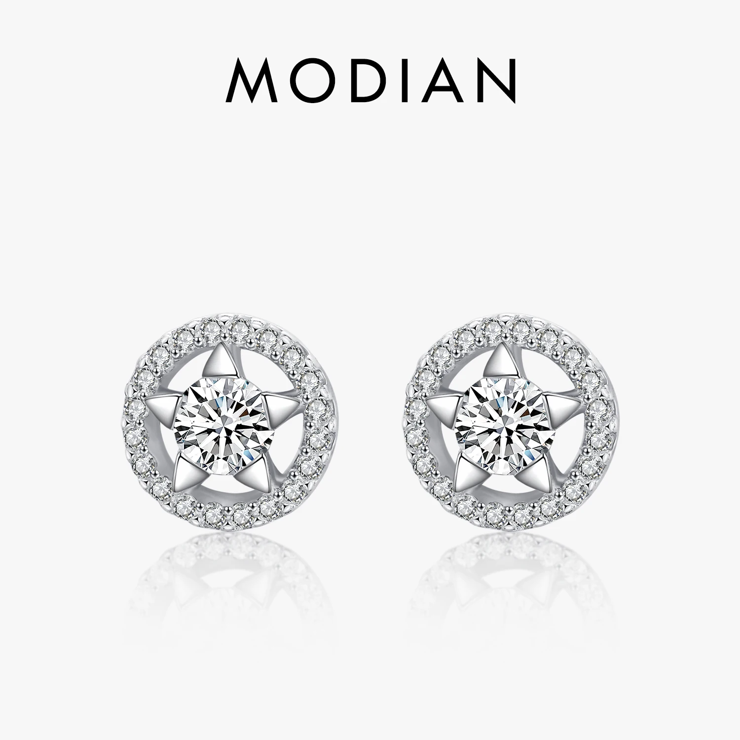 

Modian Real 925 Sterling Silver Circle With Sparkling Stars Clear CZ Stud Earrings For Women Charm Wedding Fine Jewelry Bijoux
