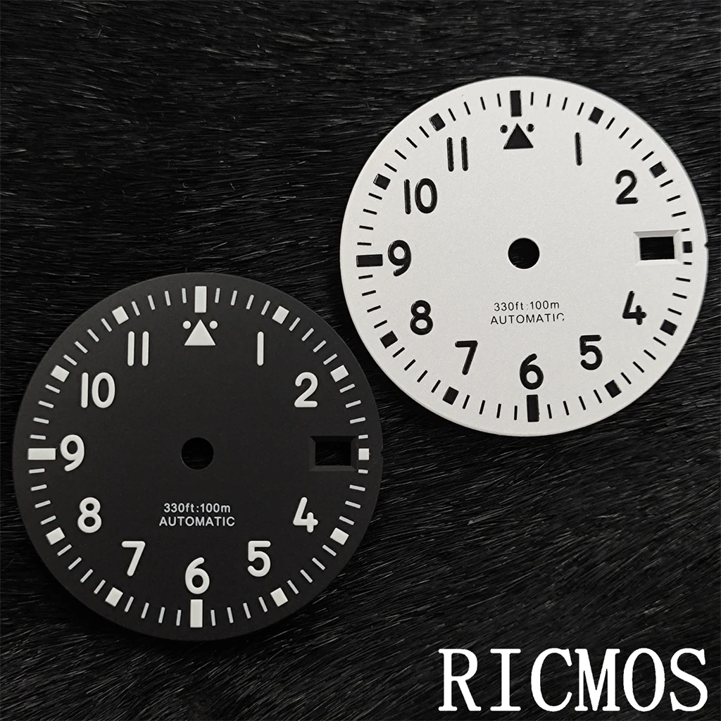 

Циферблат для часов в пилотном стиле, 29 мм, с зеленым светящимся окошком даты, для NH35, NH36, ST2130, SW200, Miyota8215, DG2813, аксессуары и запчасти.