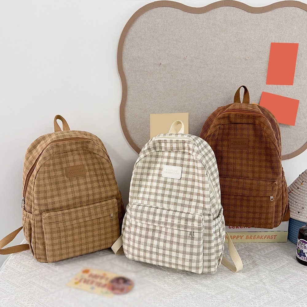 Japanese Ins Campus Versatile Large Capacity Retro Checkered Backpack for Women, Lightweight Backpack