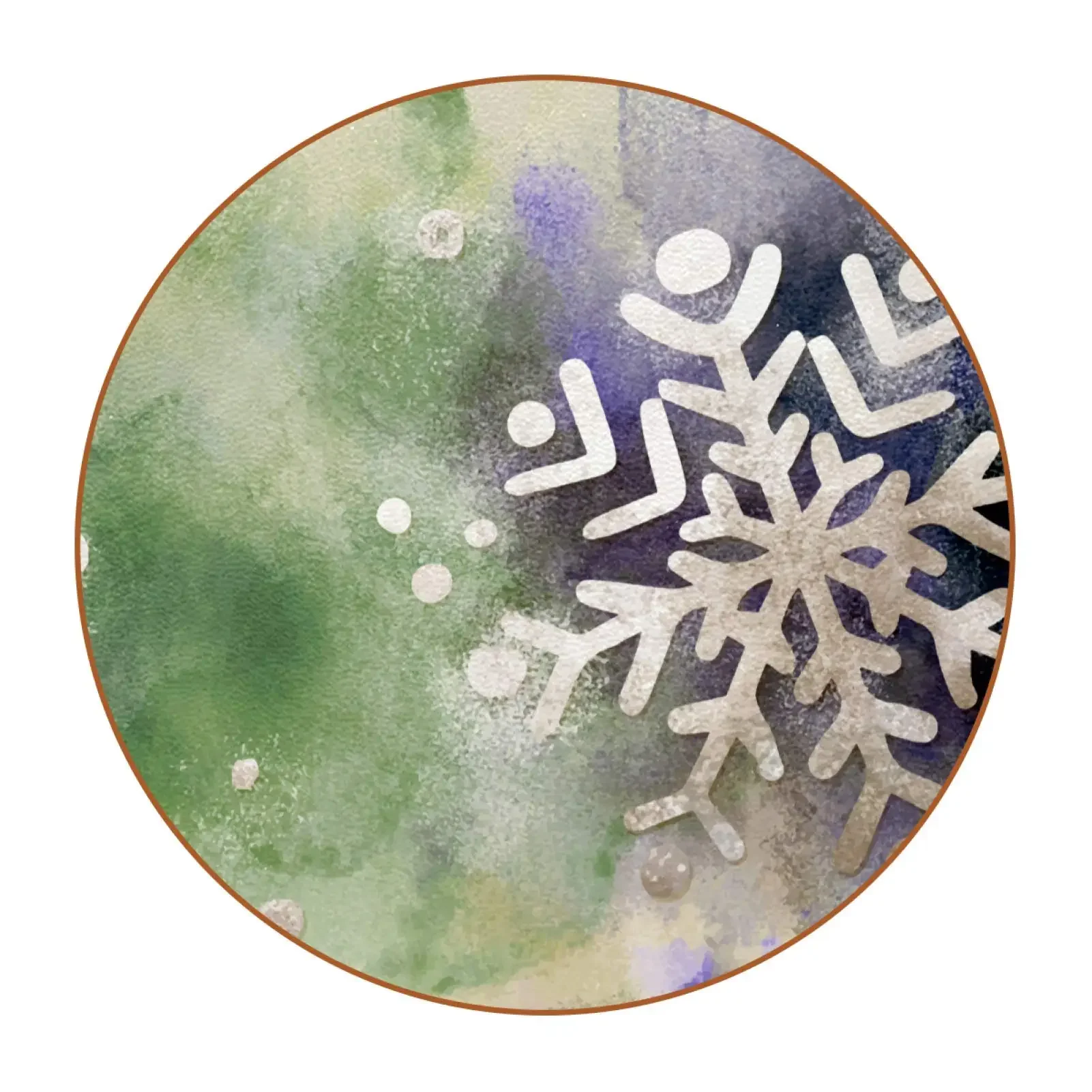 Snowflakes Blue Round Ceramic Stone Coaster with Cork Base for Table, Absorbent Coasters for Drinks Pack of 1, Housewarming Gift