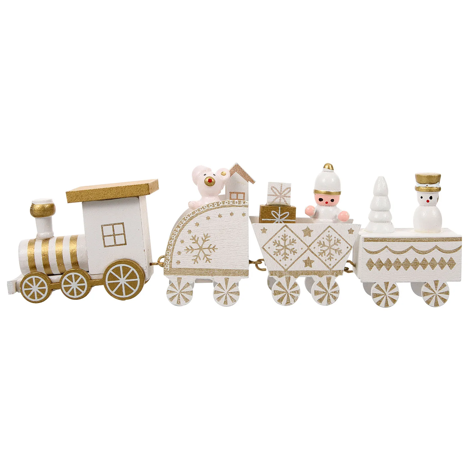 

Christmas 4 Carriages Wooden Train Ornament Cartoon Desktop Decoration Festive Xmas Party Tabletop Adornment Showcase Craft