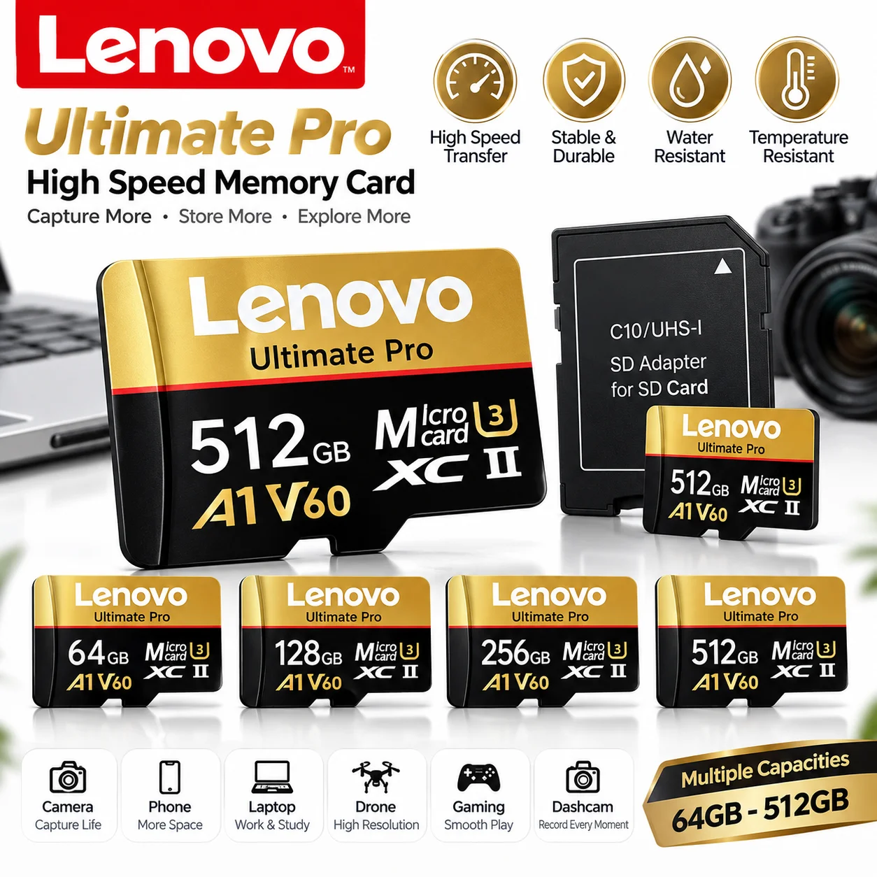 Lenovo High Speed Memory Card 1TB Cartao De Memoria 512GB Micro SD Card 256GB Class 10 TF Flash Card For Phone Tablet UAV NEW