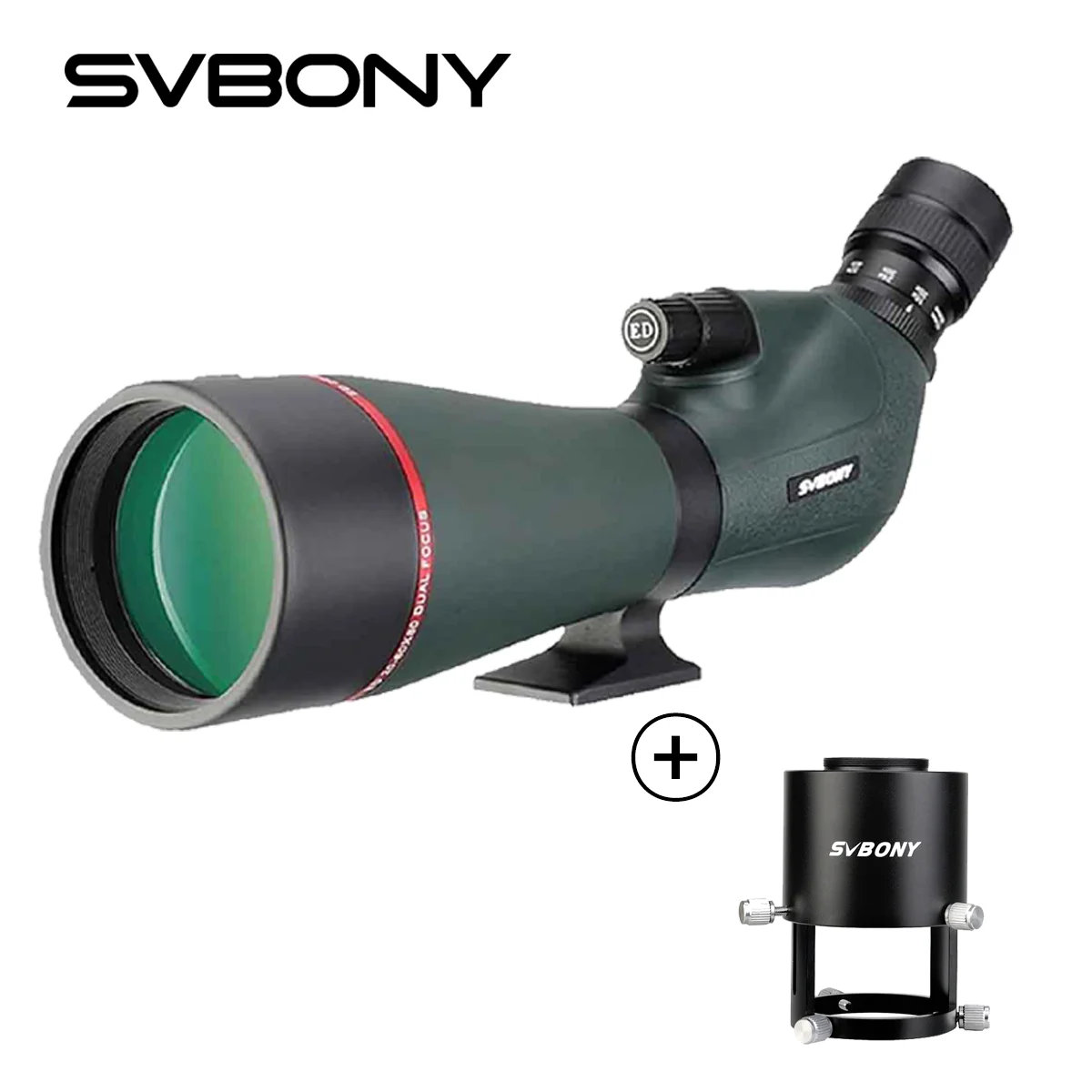 SVBONY Telescope SV406P ED Spotting Scope 20-60x80 Dual Focus IPX7 Waterproof Bird Watching Telescope Archery With adapter ring