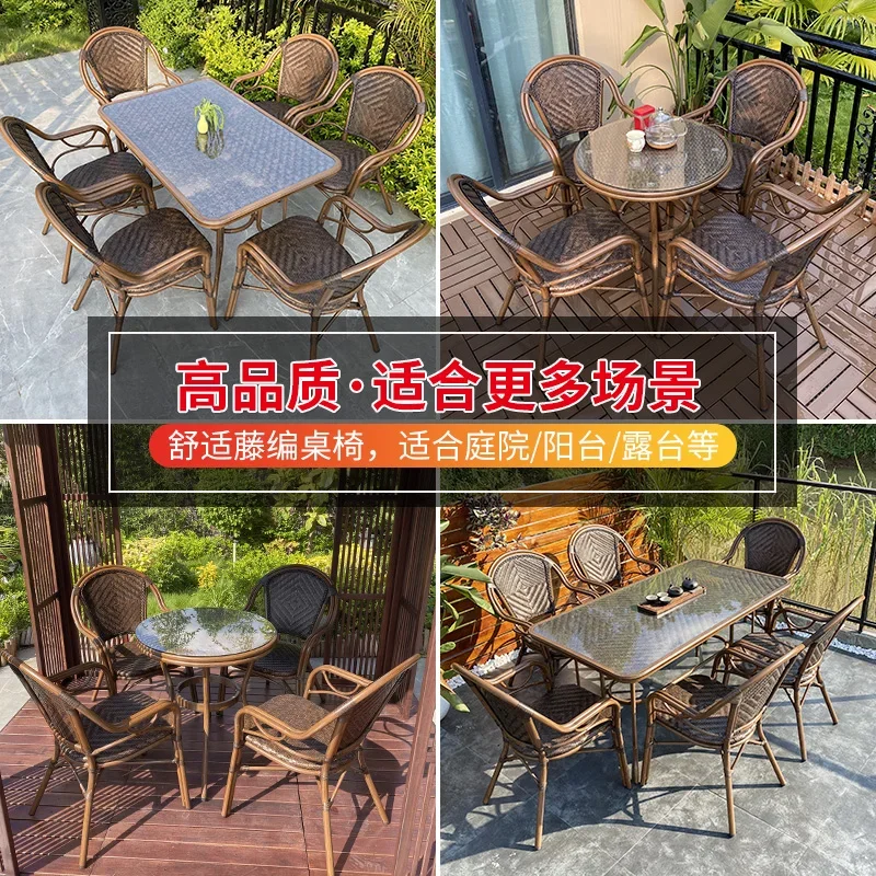 

Zili Outdoor Rattan Table and Chair Balcony Small Coffee Table Outdoor Courtyard Table and Chair Garden Leisure Rattan