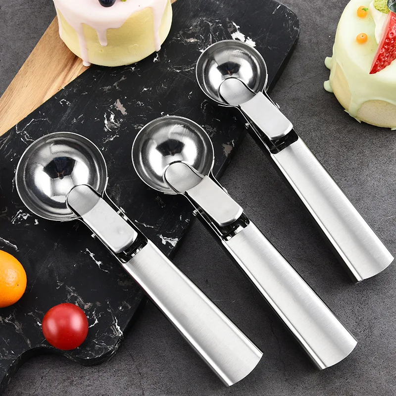 S/M/L Stainless Steel Ice Cream Scoop Non-Stick Fruit Watermelon Ball Spoon Multifunctional Dual-purpose Spoons Kitchen Tools