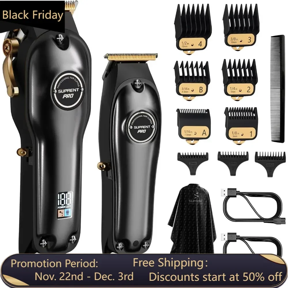 Professional Hair Clippers for Men- Hair Cutting Kit & Zero Gap T-Blade Trimmer - Cordless Barber Clipper Set with LED Display