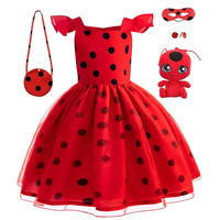 New 2024 Halloween Lady Girls bug Birthday Party Dress Toys Earrings Retro Costume Kids Clothes Black Dot Carnival Cospla Cosmei