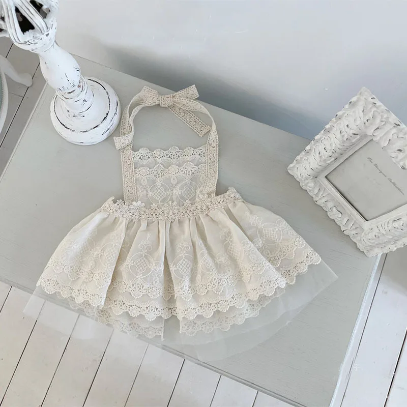 Korean Style Children\'s Clothing Spring and Autumn Girls\' Fashionable Lace Outer Apron Dress Baby Princess Lace Dress