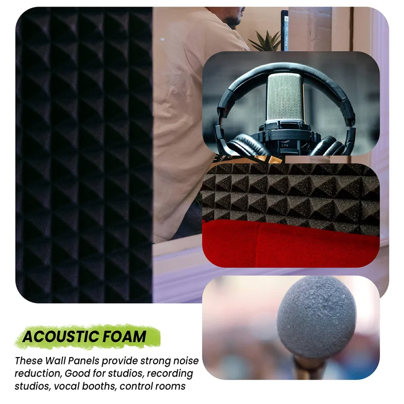 AB31-12 Pcs -Soundproofing Foam Sound Absorption Pyramid Studio Treatment Wall Panels
