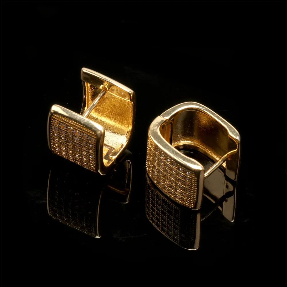 

Multi-Row Full Zircon Square Earrings Hip-Hop Couple's Three-Dimensional Metal Earrings for Men and Women, Quadrilateral Shape
