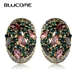Blucome Vintage Stud Earrings For Women Girls French Hooks Max Brincos Ouro Joias Full Crystal Turkish Jewelry Retro Pendientes