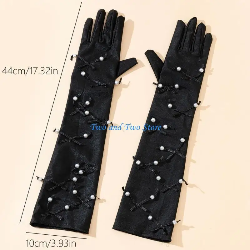 HX6F سيدة العروض المرحلة الخرز قفازات النادي الليلي قفازات الكوع الطرف العروض المرحلة قفازات قفازات فستان السهرة #6