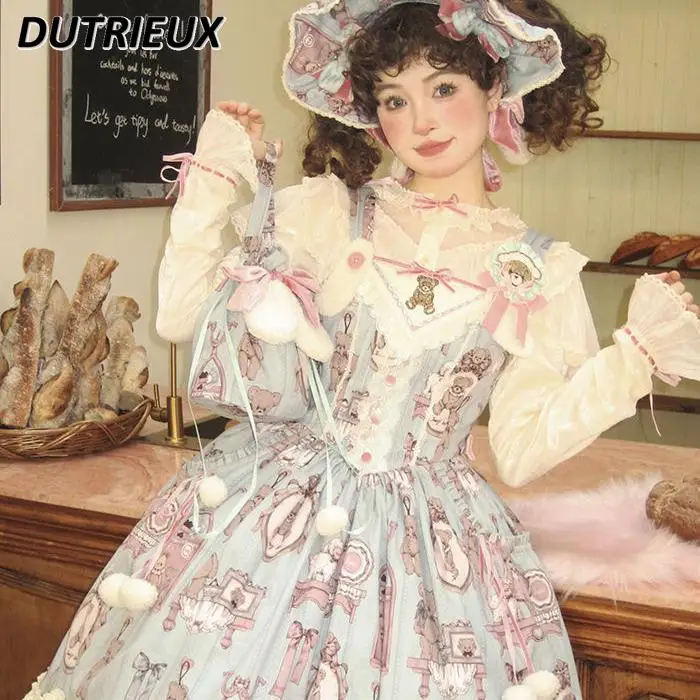 로리타 스타일 긴팔 내부 셔츠 스탠드 칼라 봄 가을 프릴 에지 캐주얼 셔츠 패션 여성의 우아한 탑