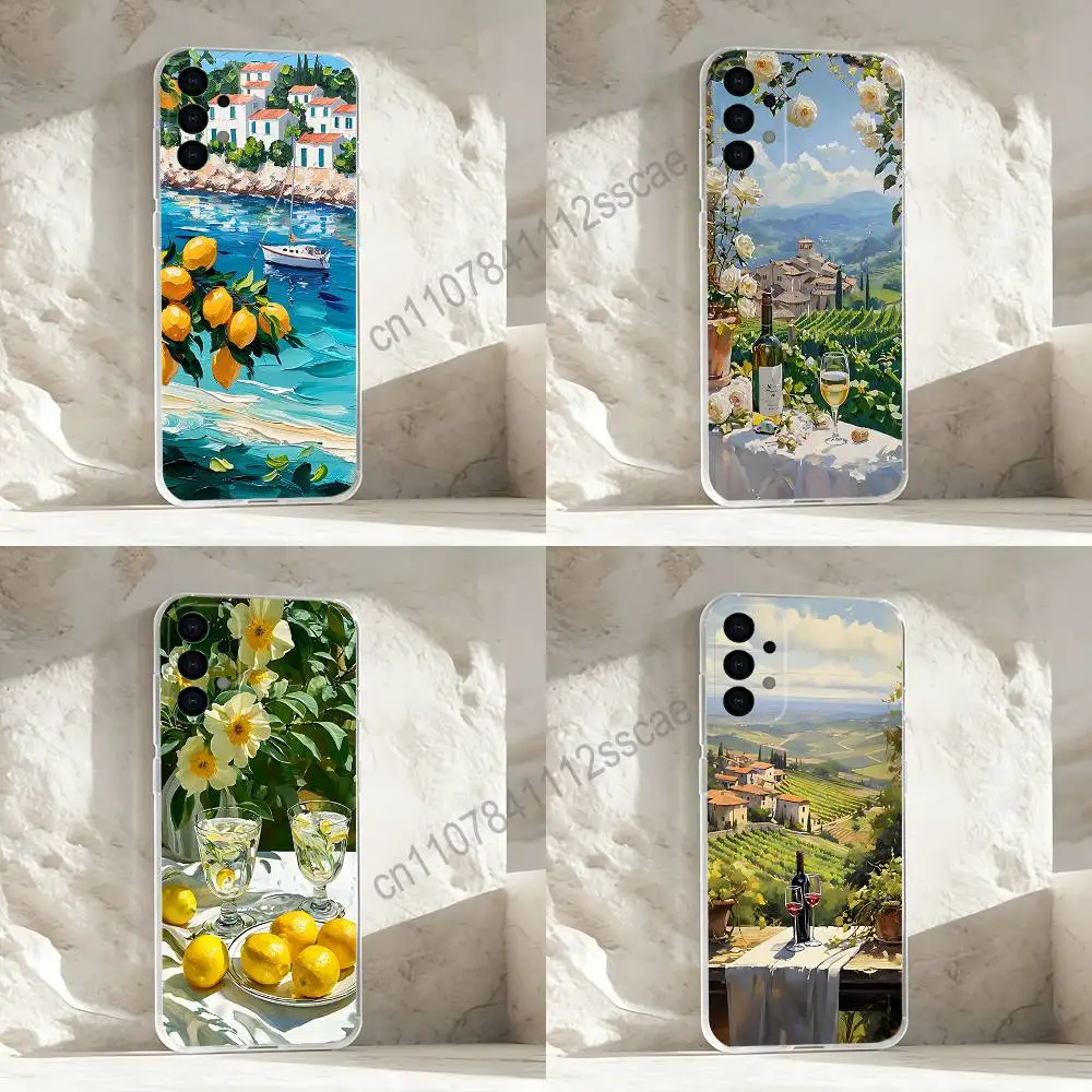 

Seaside Scenery Wine Lemon TREE Shockproof Clear Case For Samsung Galaxy S30,S25,S24,S23,S20,S21,S22,S10,5G,FE,lite,PIus Cover