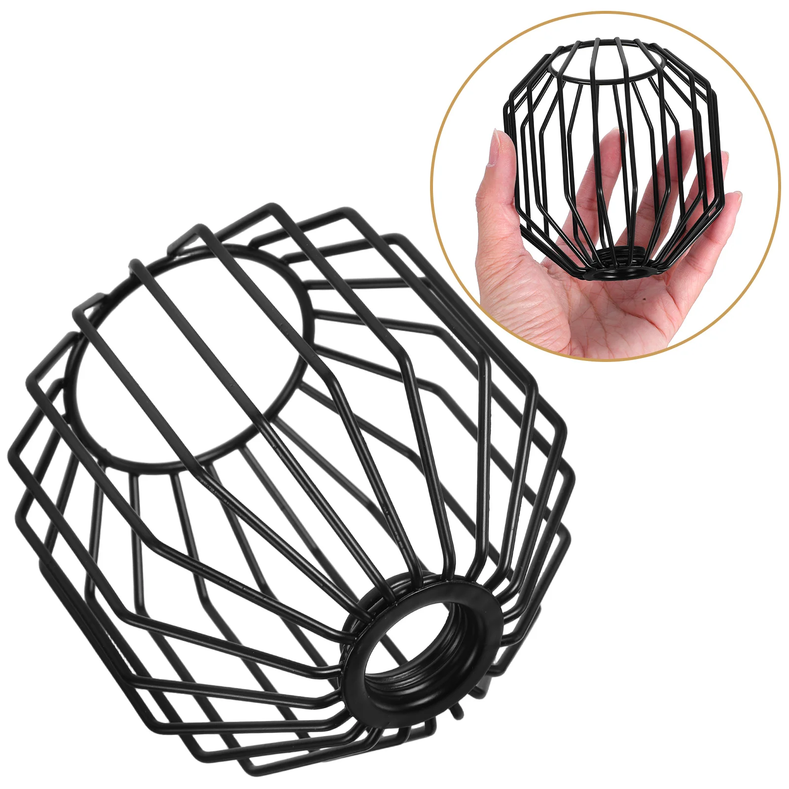 Wrought Iron Birdcage Chandelier Hollow Lampshade Bulb Guard Out Black Metal Light Covers