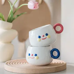 Creative Rainbow Smile Ceramic Cute Hand Painted Mugs Lovely Breakfast Milk Tea Coffee Cups Kitchen Office Tableware Drinkware