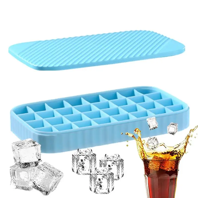 Ice Trays with Lid and Bin large capacity ice making mold Storage Box 32 cavity Easy-Release ice mold  for Whisky Cocktails