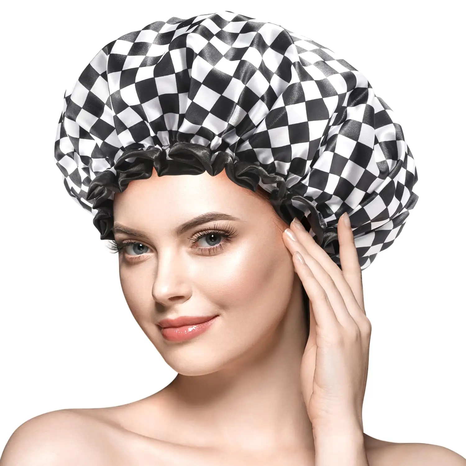 

Large Shower Cap for Women Long Hair, Reusable, Double Layers Waterproof Large Bathing Shower Hat with Soft Comfortable