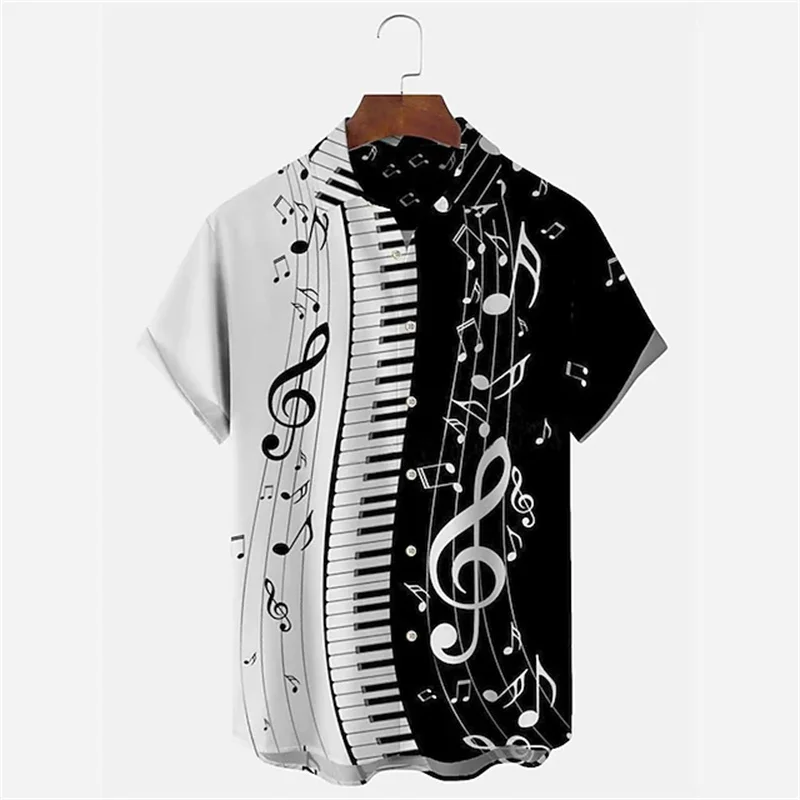 Fashion Music Hawaiian Men's Shirts For Man Clothing Y2k Vintage Short Sleeve 3D Printing Design High-quality Clothes Men