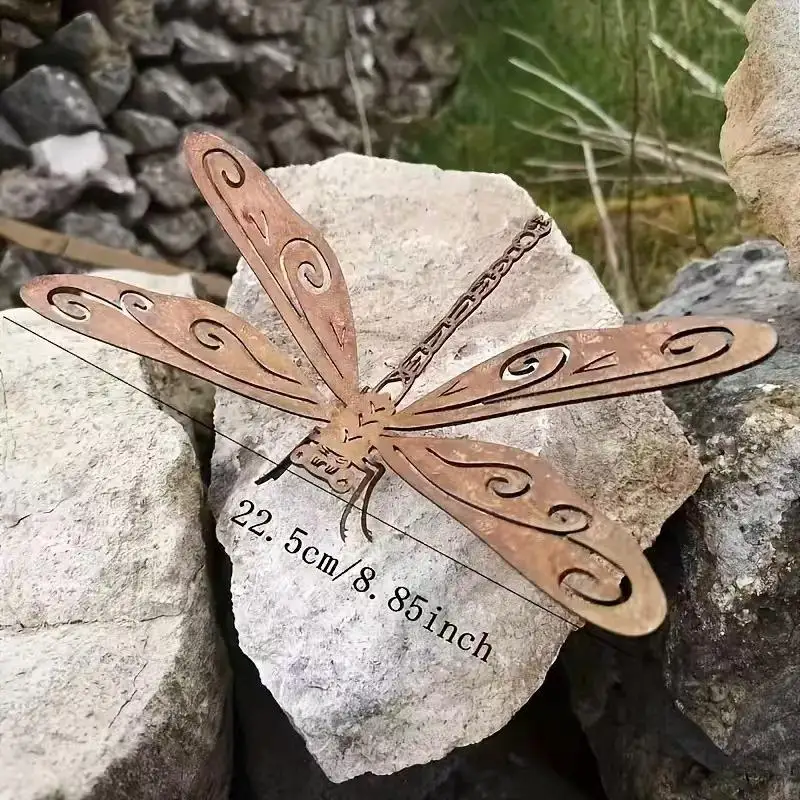 【1Pcs Rustic Outdoor Sculpture Elegant Metal Dragonfly Garden Statue Ground-Mounted Home And Garden Decor】