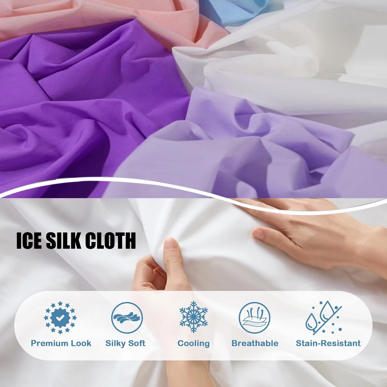 

3M/1M Ice Silk Cloth Cooling Stretch Fabric - Sun Protective Ice Silk DIY Cloth for Dresses, Pajamas, Lining (170cm Width)
