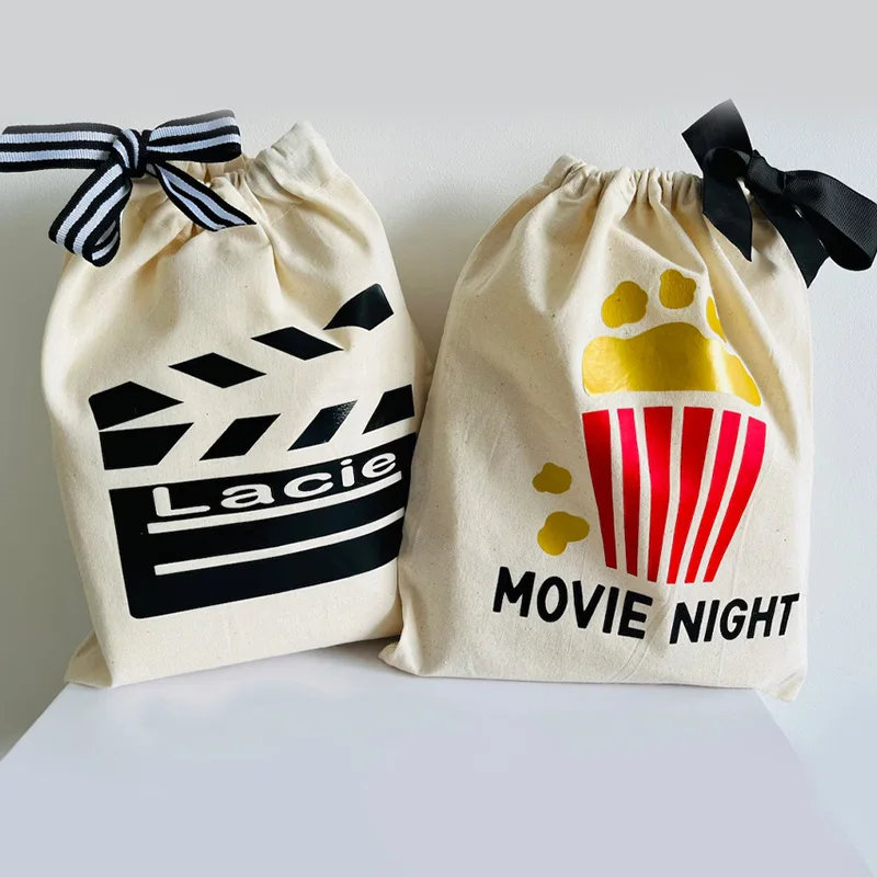 Personalised sack popcorn bag Cinema Movie Night sleepover themed kid boy girl birthday Party decoration welcome thank you gift